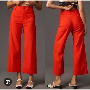 Maeve Anthropologie The Colette Linen Blend Wide Leg Pant Women 27 Petite Orange